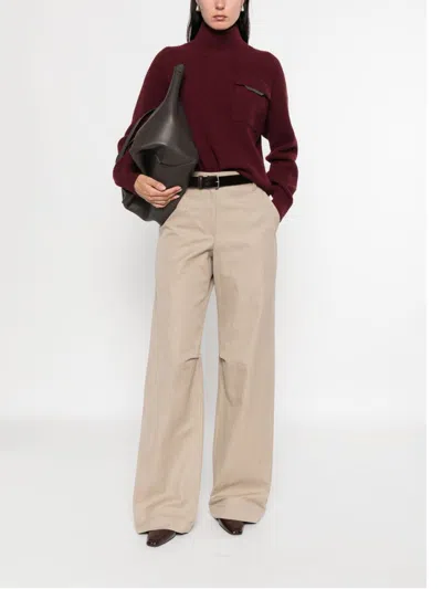 Brunello Cucinelli Cashmere Turtleneck Sweater Chest Pocket In Burgundy