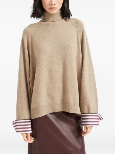 Brunello Cucinelli Light Brown Cashmere Turtle-neck Sweater In Neutral
