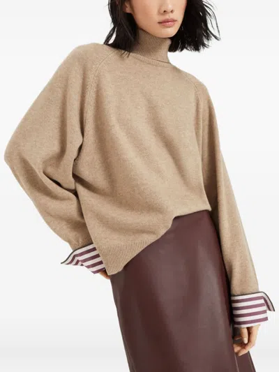 Brunello Cucinelli Light Brown Cashmere Turtle-neck Sweater In Neutral