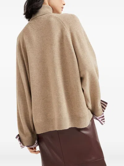 Brunello Cucinelli Light Brown Cashmere Turtle-neck Sweater In Neutral
