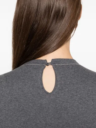 Brunello Cucinelli Cotton Crewneck Sweater Featuring Keyhole Detail