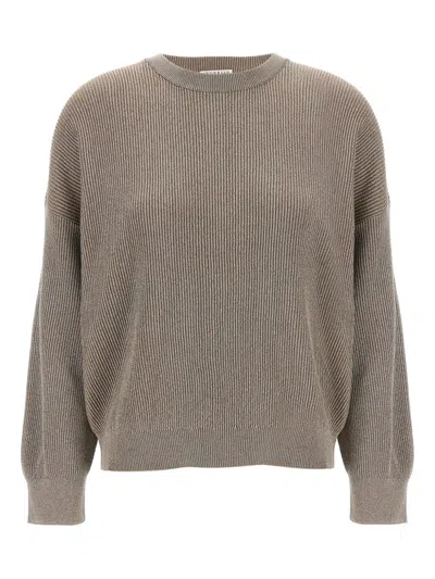 Brunello Cucinelli Ribbed Crewneck Cotton Sweater With Dropped Shoulders