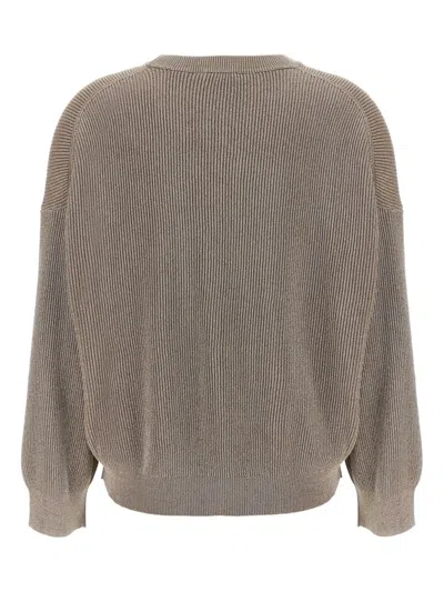 Brunello Cucinelli Ribbed Crewneck Cotton Sweater With Dropped Shoulders