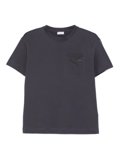Brunello Cucinelli Crew Neck Cotton T-shirt With Patch Pocket In Gray