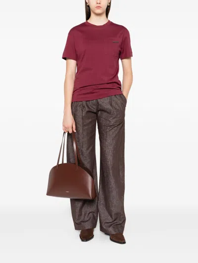 Brunello Cucinelli Crew Neck Cotton T-shirt With Chest Pocket In Red