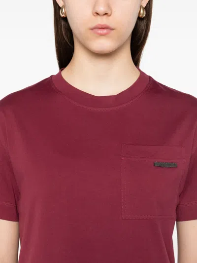 Brunello Cucinelli Crew Neck Cotton T-shirt With Chest Pocket In Red