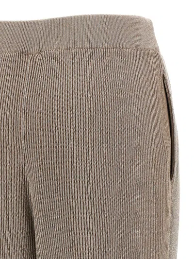 Brunello Cucinelli Ribbed Texture Trousers Elasticated Waistband In Neutral