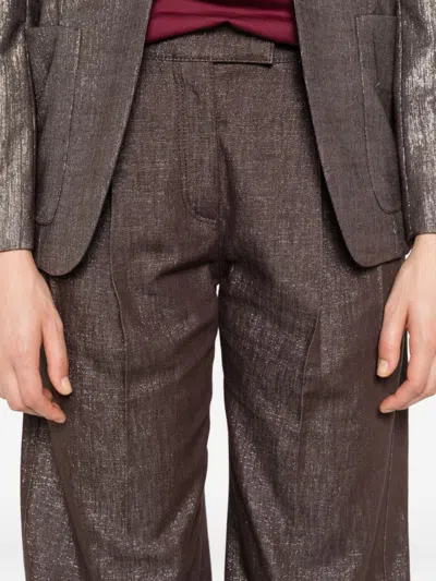 Brunello Cucinelli High Waist Wide Leg Trousers With Metallic Effect