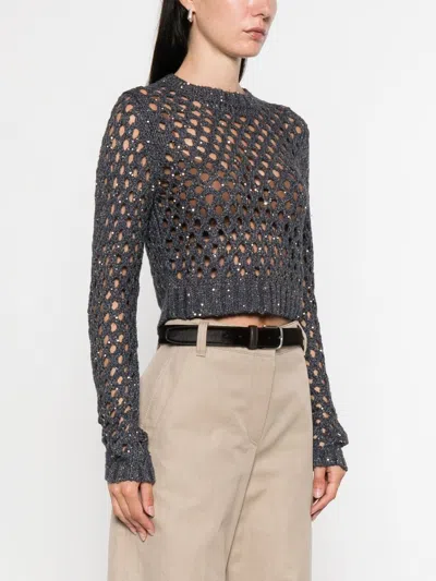 Brunello Cucinelli Women Open-knit Crewneck Sweater In Black