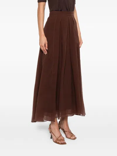 Brunello Cucinelli Long Silk Skirt With A-line Silhouette In Brown