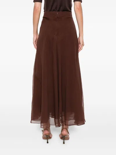 Brunello Cucinelli Long Silk Skirt With A-line Silhouette In Brown