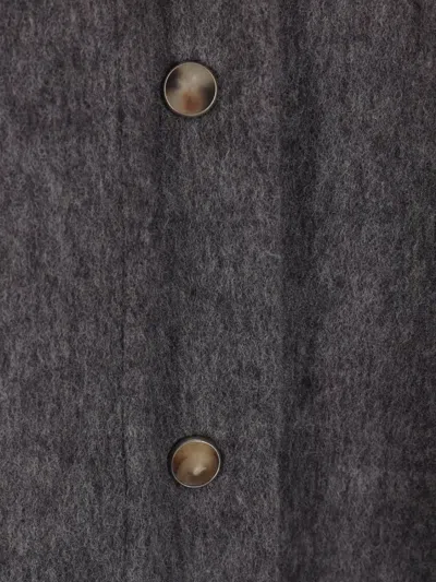 Brunello Cucinelli Wool Shirt With Chest Pockets And Horn Buttons In Blue