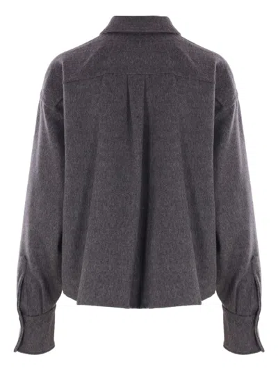 Brunello Cucinelli Wool Shirt With Chest Pockets And Horn Buttons In Blue