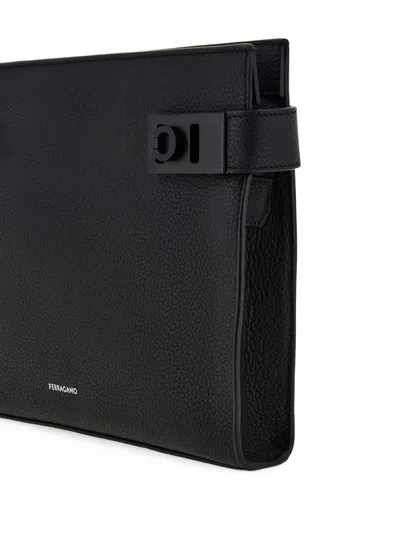 Ferragamo Black Pouch With Gancini Buckles