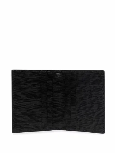 Ferragamo Gancini Bi Fold Black Wallet In Black