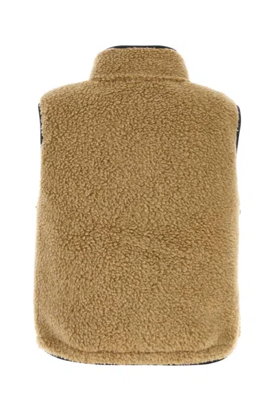 Burberry Teddy Fabric High Collar Vest With Side Pockets In Brown