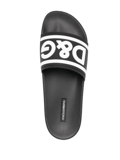 Dolce & Gabbana Dg Logo Pool Slides In Black