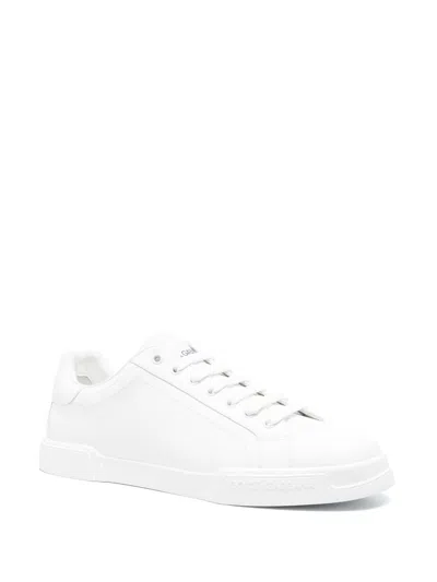Dolce & Gabbana Men Portofino Leather Sneakers In White