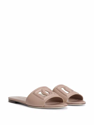 Dolce & Gabbana Women Dg Logo Leather Flat Sandals In Pink