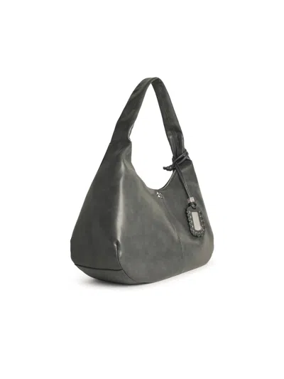 Ganni Womens Steal Grey Bou Hobo Medium Leather-blend Shoulder Bag In Gray