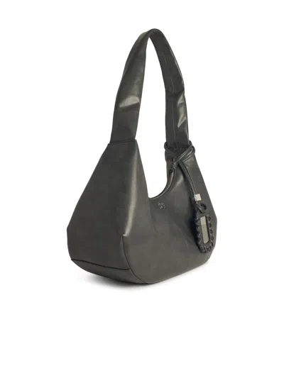 Ganni Black Leather Hobo Medium Shoulder Bag In Black