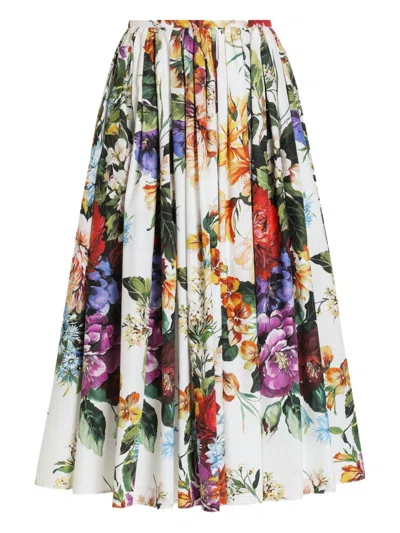 Dolce & Gabbana Flower Bouquet Pleated Popeline Midi Skirt In Multi