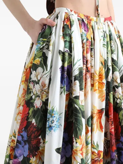 Dolce & Gabbana Flower Bouquet Pleated Popeline Midi Skirt In Multi
