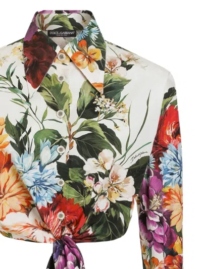 Dolce & Gabbana Multicolor Cropped Shirt With Tie Closure On The Front And All-over Floral Print In Cotton Woman In Multi