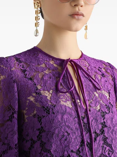 Dolce & Gabbana Cordonetto Lace Short Dress In Purple
