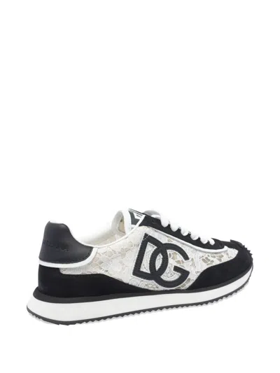 Dolce & Gabbana Black And White Low Top With Lace Details And Dg Patch On The Side