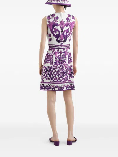 Dolce & Gabbana Women Maiolica Print Cotton Blend Dress In Purple