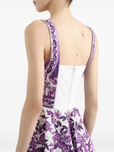 Dolce & Gabbana Violet Dress With Thin Straps And All-over Floral Motif In Cotton Blend Woman In Purple