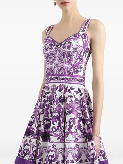 Dolce & Gabbana Violet Dress With Thin Straps And All-over Floral Motif In Cotton Blend Woman In Purple