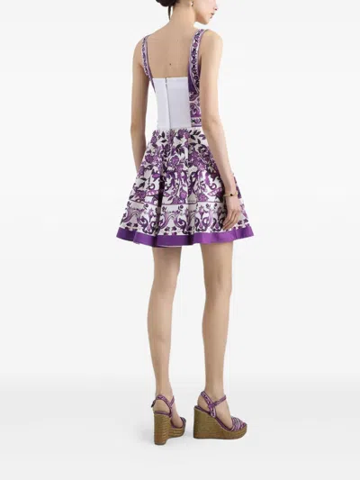 Dolce & Gabbana Violet Dress With Thin Straps And All-over Floral Motif In Cotton Blend Woman In Purple