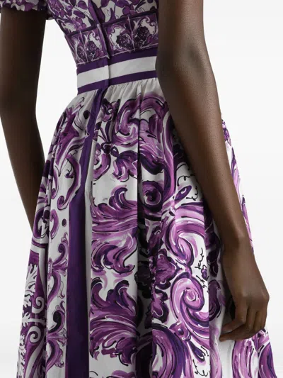 Dolce & Gabbana Women Maiolica Mix Print Poplin Pleated Skirt In Purple
