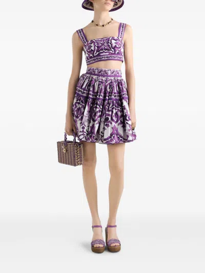 Dolce & Gabbana Cropped Printed Cotton-twill Top In Purple