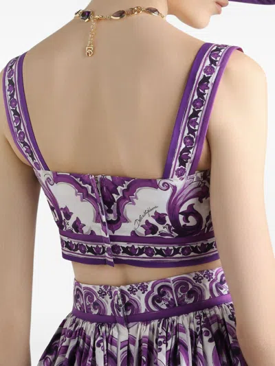 Dolce & Gabbana Cropped Printed Cotton-twill Top In Purple