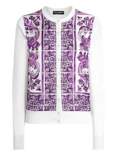 Dolce & Gabbana Women Maiolica Print Silk Cardigan In Purple