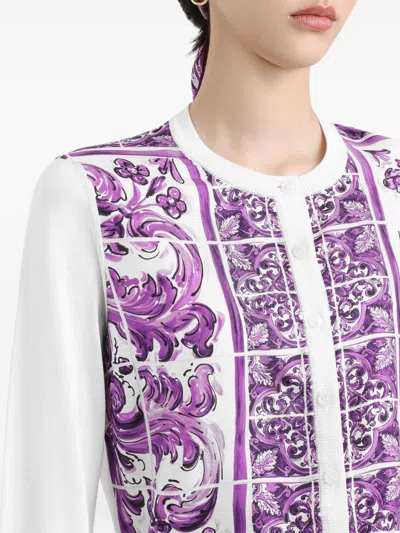Dolce & Gabbana Women Maiolica Print Silk Cardigan In Purple