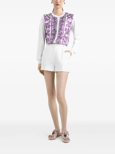 Dolce & Gabbana Women Maiolica Print Silk Cardigan In Purple