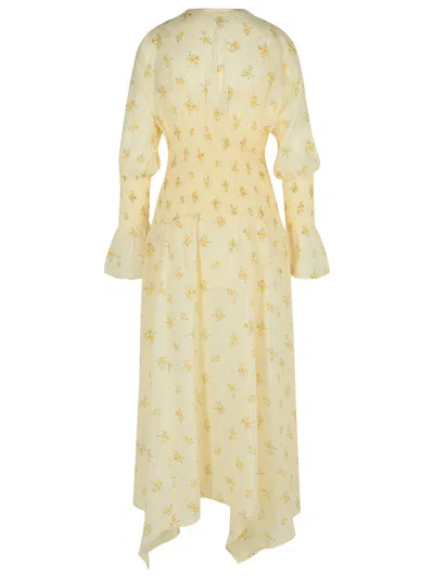 Ganni Viscose Dress With Asymmetric Hem And Floral Pattern In Yellow