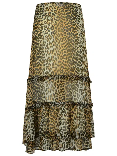 Ganni Animal Print Flared Layered Leopard Skirt In Animal Print