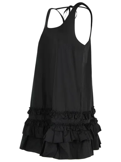Ganni Ruffle Sleeveless Square Neck Mini Dress In Black