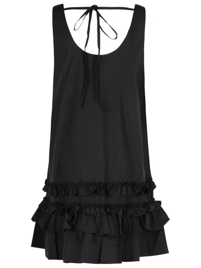 Ganni Ruffle Sleeveless Square Neck Mini Dress In Black