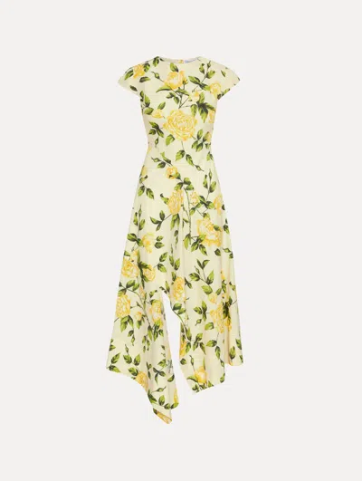 Oscar De La Renta Asymmetric Cotton Poplin Midi Dress In Yellow