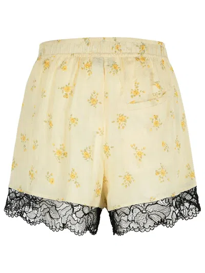 Ganni Viscose Shorts With Floral Pattern And Lace Trim In Yellow