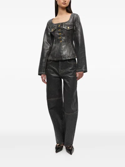 Ganni Peplum Waist Denim Cotton Blazer Jacket