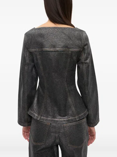 Ganni Peplum Waist Denim Cotton Blazer Jacket