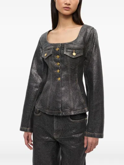Ganni Peplum Waist Denim Cotton Blazer Jacket