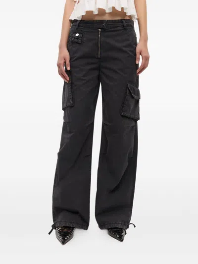 Ganni Women Organic Cotton Cargo Trousers In Black